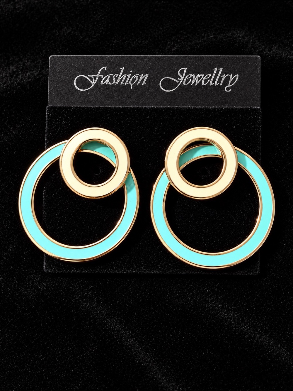 Fashion Jewelry Earrings Stainless Steel and Enamel Circles Turquoise and White